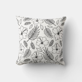 Tropische Hibiskus-Linienkunst Grafik Kissen
