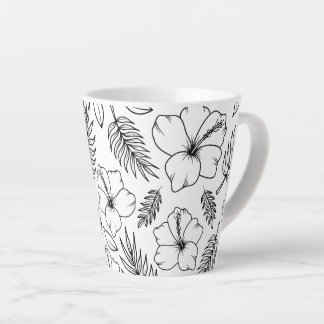 Tropische Hibiskus-Linienkunst Grafik Milchtasse