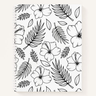 Tropische Hibiskus-Linienkunst Grafik Notizblock