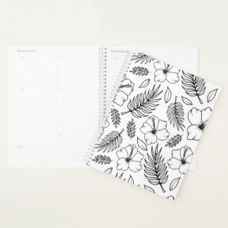 Tropische Hibiskus-Linienkunst Grafik Planer