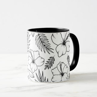 Tropische Hibiskus-Linienkunst Grafik Tasse