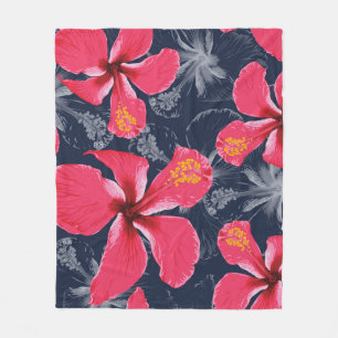 Tropische Hibiskusblüten Sommerdesign Fleecedecke