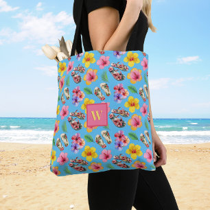 Tropische Hibuscus Flip Flops Blattwerk Rosa Monog Tasche