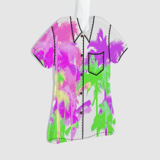 Tropische Hitzewelle Neon Hawaiian Palm Aloha Shir Ornament (Vorderseite)