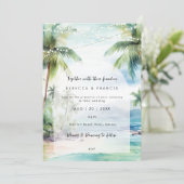 Tropische Hochzeit am Strand Einladung (Stehend Vorderseite)