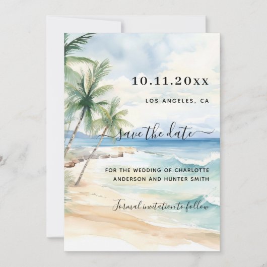 Tropische Hochzeit am Strand speichern Sie das Dat Save The Date (Vorderseite)
