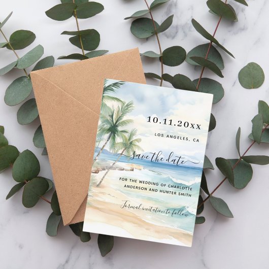Tropische Hochzeit am Strand speichern Sie das Dat Save The Date