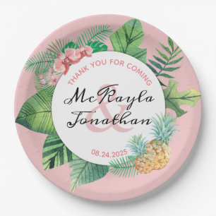 Tropische Hochzeit Ananas-Orchideenleaf Pappteller