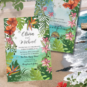 Tropische Hochzeit Aquarell Einzigartig Handgemal Einladung