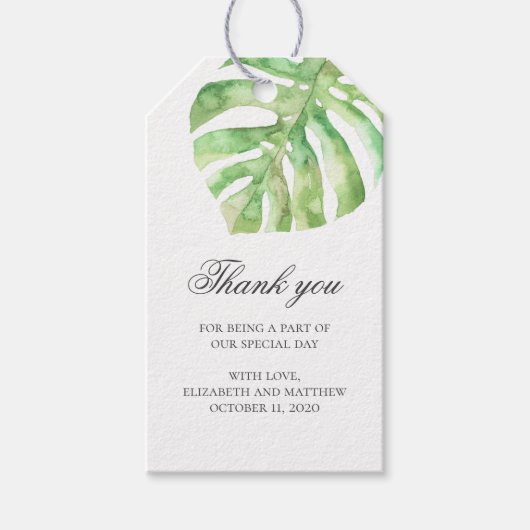 Tropische Hochzeit danke. Sommergrün Geschenkanhänger (Vorderseite)