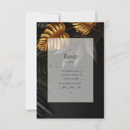 Tropische Hochzeit in Schwarz und Gold RSVP Karte