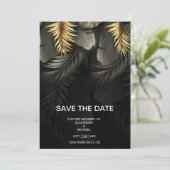 Tropische Hochzeit in Urlaubsort aus Schwarz und G Save The Date (Stehend Vorderseite)
