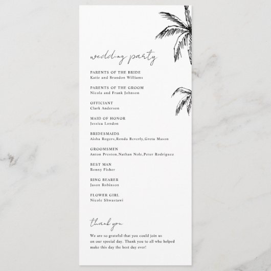 Tropische Hochzeit in Urlaubsort der handgezogenen Programm (Rückseite)