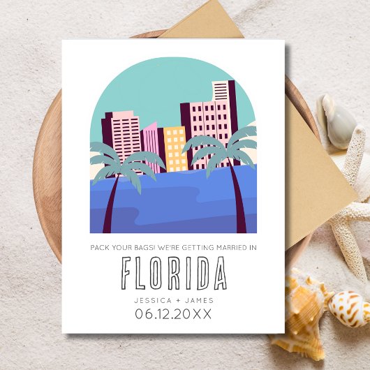 Tropische Hochzeit in Urlaubsort Florida Save the Ankündigungspostkarte