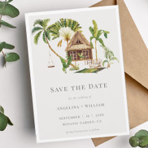 Tropische Hochzeit in Urlaubsort Save the Date