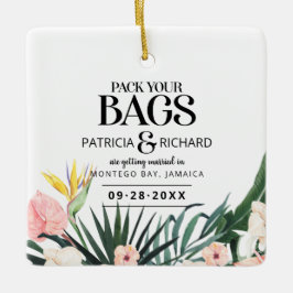 Tropische Hochzeit in Urlaubsort Save the Date Keramikornament