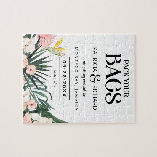 Tropische Hochzeit in Urlaubsort Save the Date Puzzle (Horizontal)