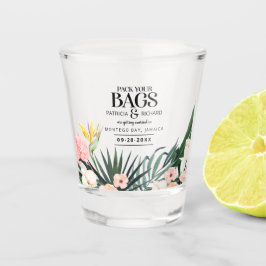 Tropische Hochzeit in Urlaubsort Save the Date Schnapsglas