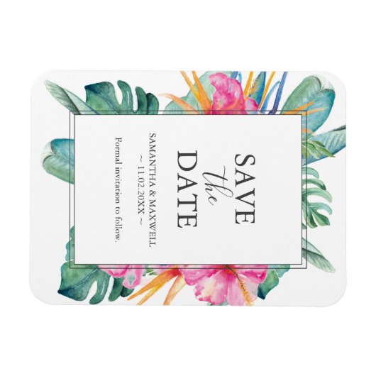 Tropische Hochzeit in Urlaubsort speichert Datumsm Magnet (Horizontal)