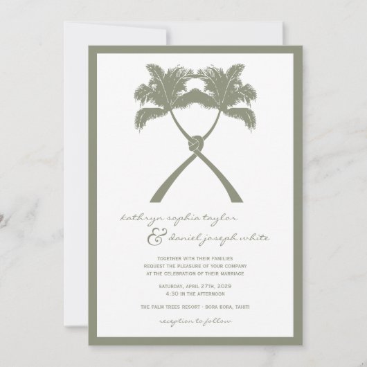 Tropische Hochzeit in Urlaubsort von Knotted Palm Einladung (Vorderseite)