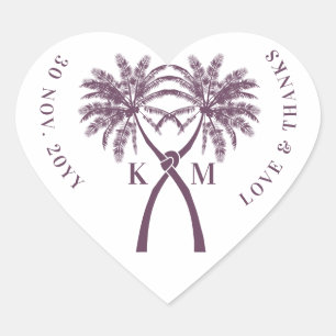 Tropische Hochzeit in Urlaubsort von Knotted Palm Herz-Aufkleber