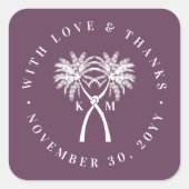 Tropische Hochzeit in Urlaubsort von Knotted Palm  Quadratischer Aufkleber (Vorderseite)