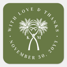 Tropische Hochzeit in Urlaubsort von Knotted Palm  Quadratischer Aufkleber