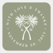 Tropische Hochzeit in Urlaubsort von Knotted Palm Quadratischer Aufkleber (Vorderseite)