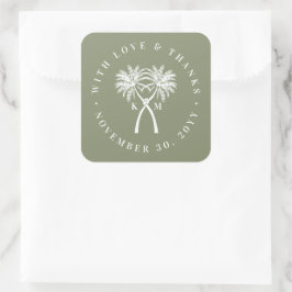 Tropische Hochzeit in Urlaubsort von Knotted Palm Quadratischer Aufkleber