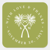 Tropische Hochzeit in Urlaubsort von Knotted Palm Quadratischer Aufkleber (Vorderseite)