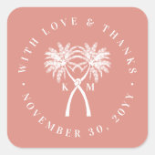 Tropische Hochzeit in Urlaubsort von Knotted Palm Quadratischer Aufkleber (Vorderseite)