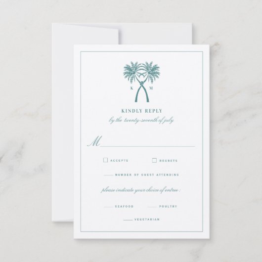 Tropische Hochzeit in Urlaubsort von Knotted Palm RSVP Karte (Vorderseite)