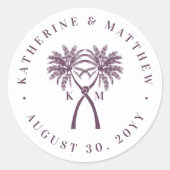 Tropische Hochzeit in Urlaubsort von Knotted Palm Runder Aufkleber (Vorderseite)