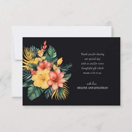 Tropische Hochzeit mit botanischer Wasserfarbe Dankeskarte (Rückseite)