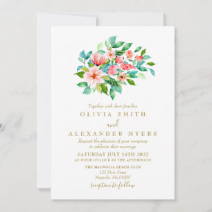 Tropische Hochzeit mit Flora und Gold Einladung