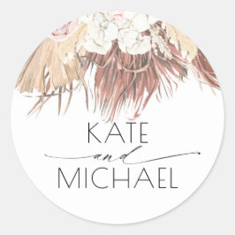 Tropische Hochzeit mit getrocknetem Palmblättriger Runder Aufkleber