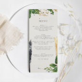 Tropische Hochzeit mit grüner und goldener Wasserf Menükarte