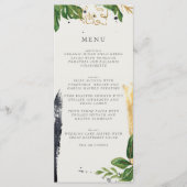 Tropische Hochzeit mit grüner und goldener Wasserf Menükarte (Vorderseite)