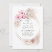 Tropische Hochzeit mit rosa Orchideen und Pampas Einladung (Vorderseite)