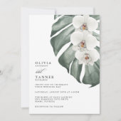 Tropische Hochzeit mit weißer Orchidee mit QR-Code Einladung (Vorderseite)