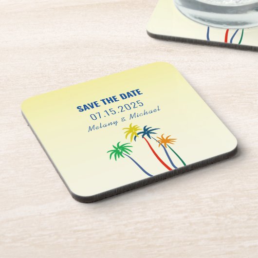 Tropische Hochzeit rettet das Datum der Einladung Getränkeuntersetzer (Linke Seite)