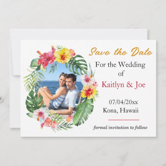 Tropische Hochzeit speichern Sie das Datum der Ein Einladung (Vorderseite)