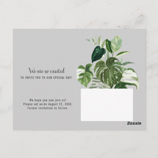 Tropische Hochzeit speichern Sie das Datum Postkarte (Rückseite)