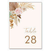 Tropische Hochzeit von Pampas-Gras-Flora in Elfenb Tischnummer (Vorderseite)