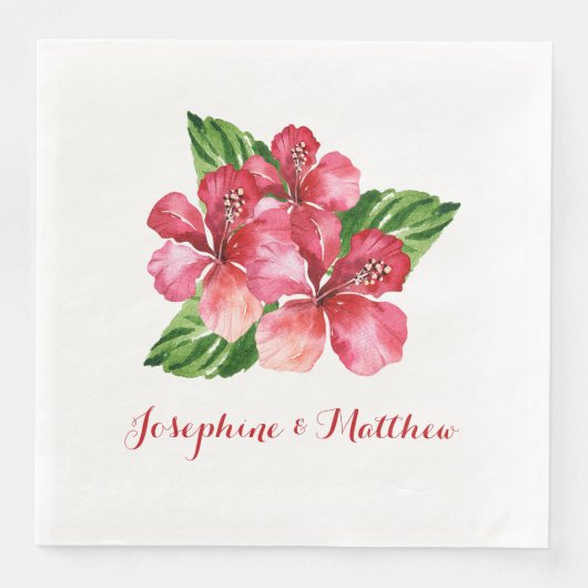 Tropische Hochzeit von Rotem Hibiskus Serviette (Vorderseite)