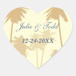 Tropische Hochzeit von Tumbelweed Palmen Herz-Aufkleber