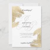 Tropische Hochzeit von weißem Goldmonogramm Einladung (Vorderseite)