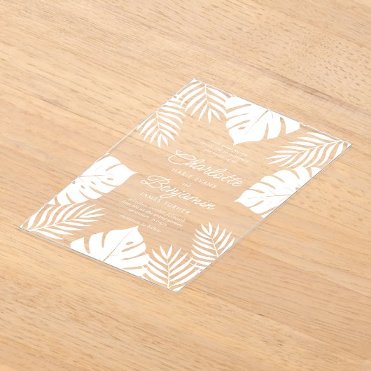 Tropische Hochzeit von White Monstera Acryleinladungen (Ablage )
