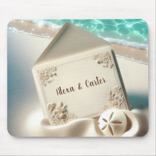 Tropische Hochzeitseinladung an einem Strand Mousepad