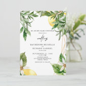 Tropische Hochzeitseinladung in mediterranen Blätt Einladung (Stehend Vorderseite)